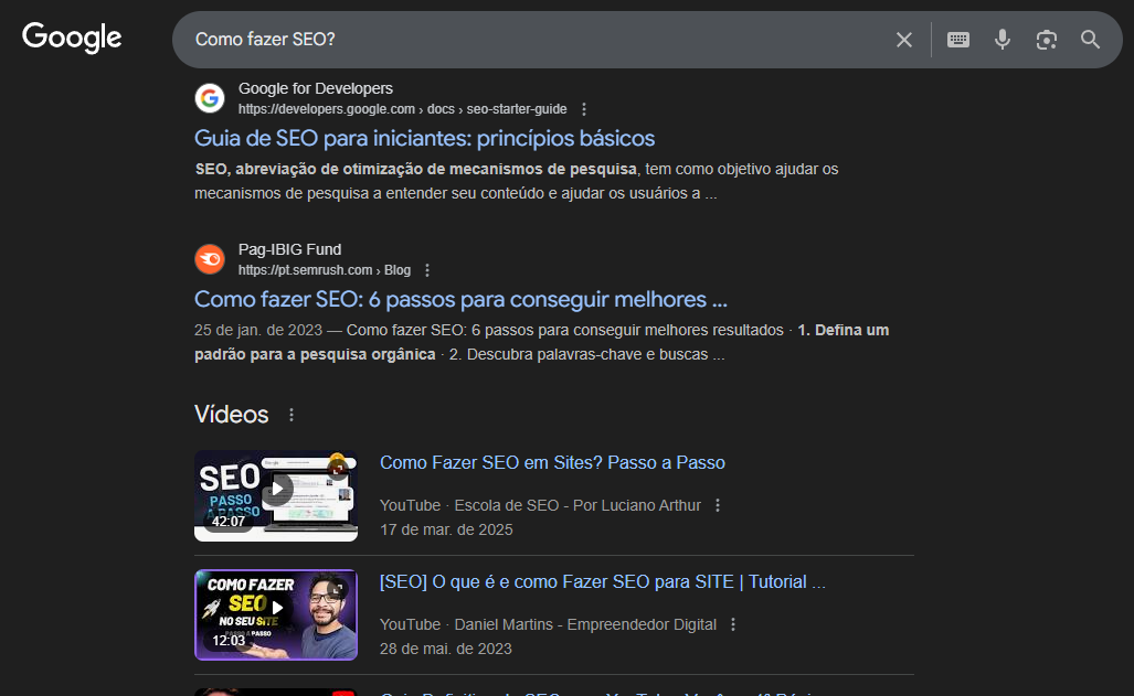 Exemplo de respostas orgânicas